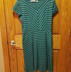 Isaac Mizrahi Green and Navy Stripe Dress